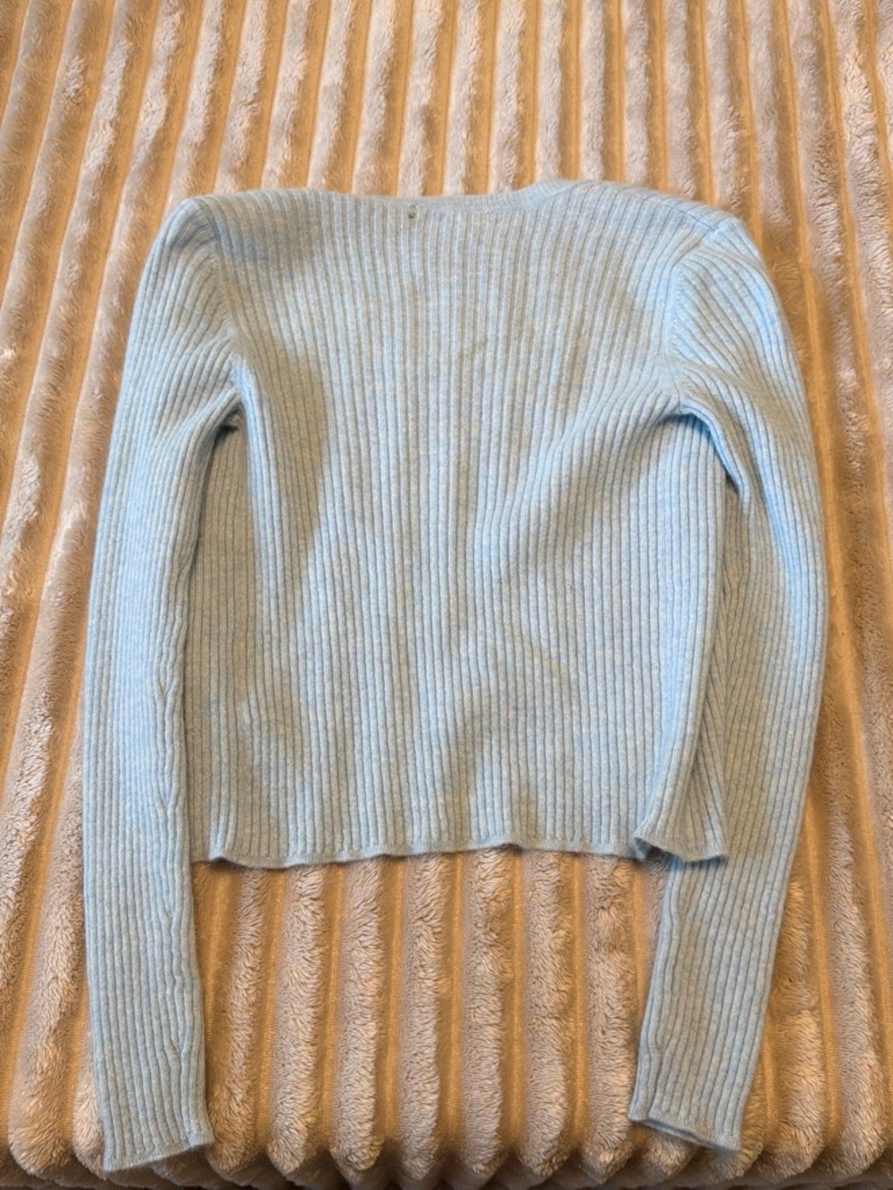 Light Blue Ribbed Open-Front Women's Cardigan - Picture 2 of 3